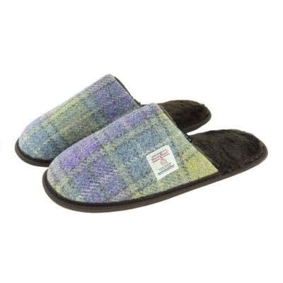 Harris Tweed Lilac-Lime Green Tartan Slippers