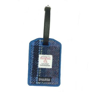HARRIS TWEED LUGGAGE TAG - BLUE PURPLE STEWART TARTAN