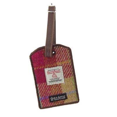 HARRIS TWEED LUGGAGE TAG - BURGUNDY SAND TARTAN