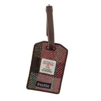 HARRIS TWEED LUGGAGE TAG - GREEN ROSE PINK TARTAN
