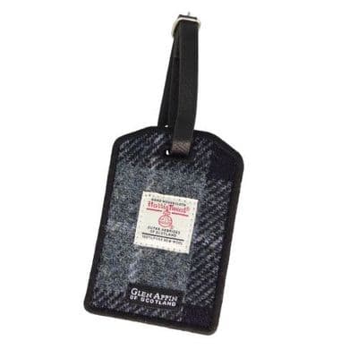 HARRIS TWEED LUGGAGE TAG - GREY BLACK TARTAN