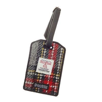 HARRIS TWEED LUGGAGE TAG - GREY RED TARTAN