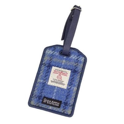 HARRIS TWEED LUGGAGE TAG - LIGHT BLUE CHECK