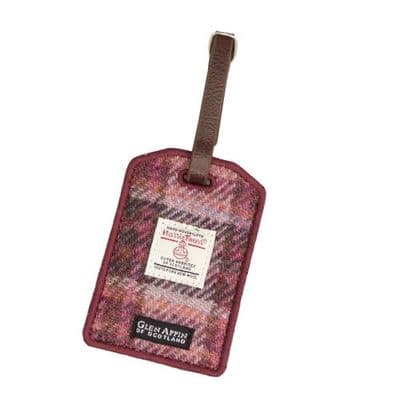 HARRIS TWEED LUGGAGE TAG - PINK BURGUNDY CHECK