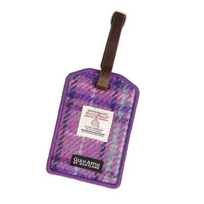 HARRIS TWEED LUGGAGE TAG - PURPLE MINT CHECK
