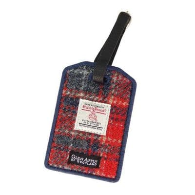 HARRIS TWEED LUGGAGE TAG - RED GREY TARTAN