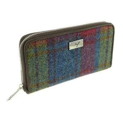 Harris Tweed Multi Colour Tartan Long Zip Purse