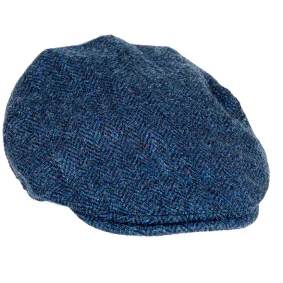 Harris Tweed Navy Herringbone Adjustable Flat Cap