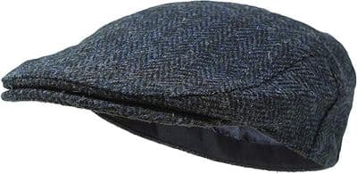 Harris Tweed Navy Herringbone Flat Cap