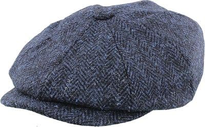 Harris Tweed Navy Herringbone Newsboy Cap