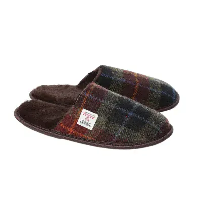 Harris Tweed Orange-Green Tartan Slippers