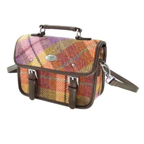 Harris Tweed Peach/Purple Tartan Satchel Bag