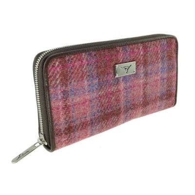 Harris Tweed Pink Check Long Zip Purse