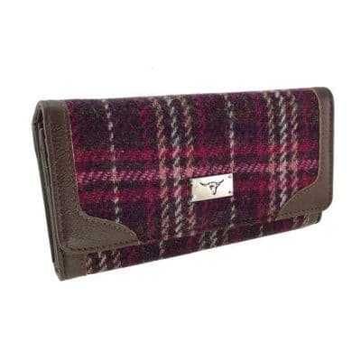 Harris Tweed Purple Check Long Wallet