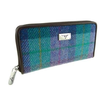 Harris Tweed Purple-Green Tartan Long Zip Purse