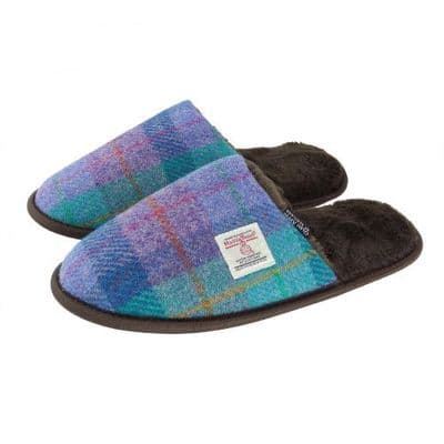 Harris Tweed Purple-Green Tartan Slippers