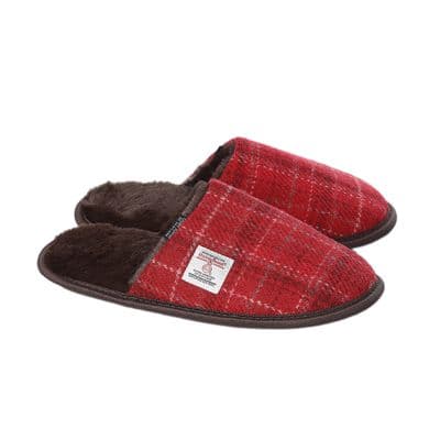 Harris Tweed Red Check Slippers