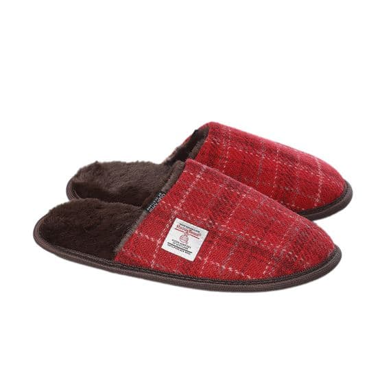 Harris Tweed Red Check Slippers