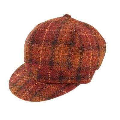 Harris Tweed Rust-Orange Check Baker Boy Hat