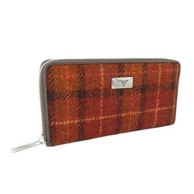 Harris Tweed Rust-Orange Check Long Zip Purse