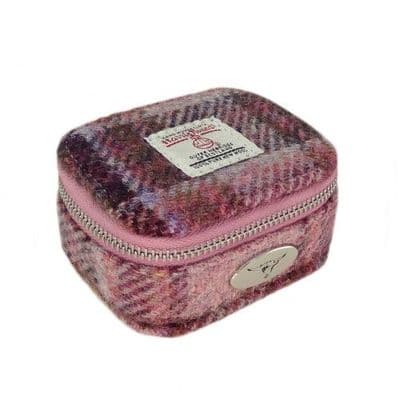 HARRIS TWEED SHUNA JEWELLERY BOX - PINK BURGUNDY CHECK