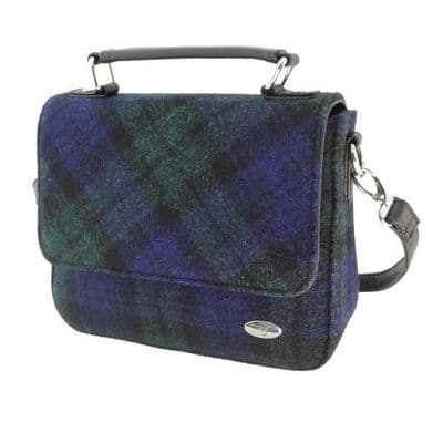 HARRIS TWEED THURSO SQUARE BAG - BLACK WATCH TARTAN