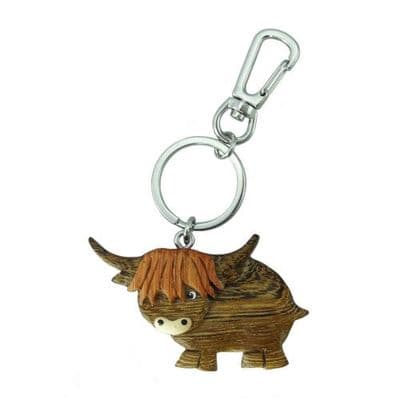 Highland Cow Keyring - Unique Wooden Keychain