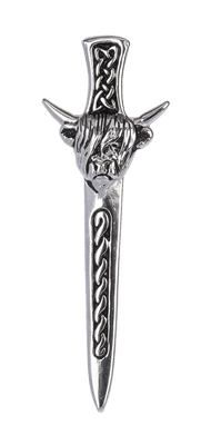 Highland Cow Kilt Pin | Polished Celtic Knotwork | Unique Design