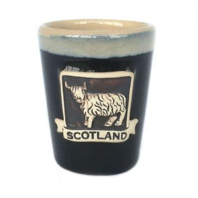 Highland Cow Shot Glass | Black Stoneware Glass | Dishwasher Safe | Whisky, Vodka, Tequila |