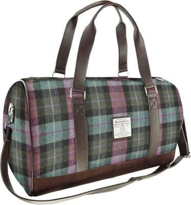 Holdall Bag | Premium Harris Tweed | Green & Purple Tartan | Essential Travel Bag | Weekend Getaway