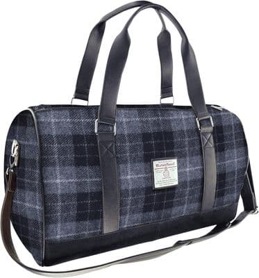 Holdall Bag | Premium Harris Tweed | Grey & Black Tartan | Essential Travel Bag | Weekend Bag