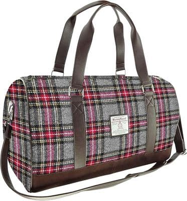 Holdall Bag | Premium Harris Tweed | Grey & Red Tartan | Essential Travel Bag | Weekend Getaway