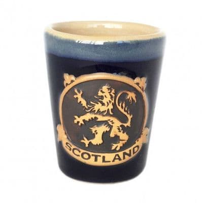 Lion Rampant Shot Glass | Blue Stoneware Glass | Dishwasher Safe | Whisky, Vodka, Tequila |