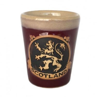 Lion Rampant Shot Glass | Red Stoneware Glass | Dishwasher Safe | Whisky, Vodka, Tequila |