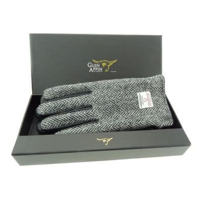 Men's Harris Tweed Black-White Herringbone Leather Gloves