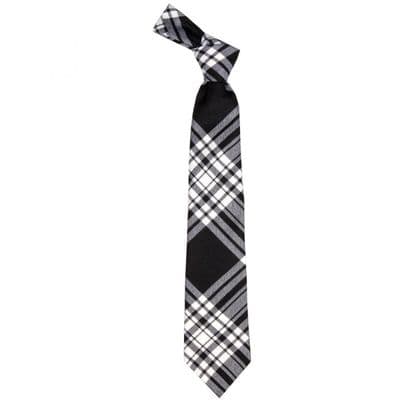 Menzies Black White Tartan Tie - 100% Wool - Traditional Neck Tie - Suitable For Any Occasion