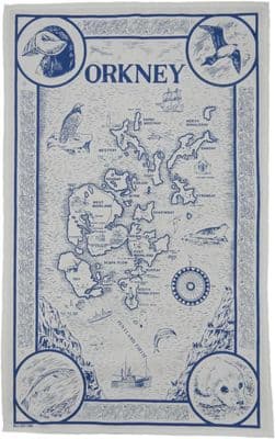 Orkney Tea Towel | Pure Cotton | Orkney Map Blue | Beautiful Scotland Design |
