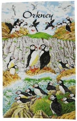 Puffin Birds Tea Towel | Pure Cotton | Orkney Islands | Beautiful Scotland Design |