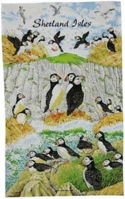 Puffin Birds Tea Towel | Pure Cotton | Shetland Isles | Beautiful Scotland Design |