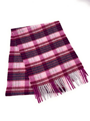 Raspberry Tartan Scarf | 100% Lambswool | Luxury Soft | Excellent Size