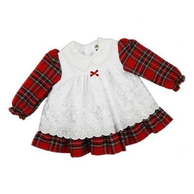 Royal Stewart Tartan Scottish Traditional Baby Dress With Broderie Anglaise Smock