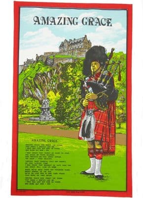 Scotland Piper Tea Towel | Pure Cotton | 'Amazing Grace' | Historical Edinburgh Castle |