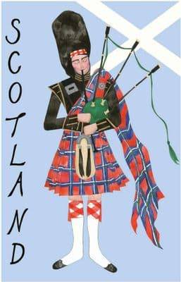 Scotland Piper Tea Towel | Pure Cotton | Saltire Flag | Brilliant Scotland Design |