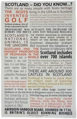 Scotland Tea Towel | Pure Cotton | Did You Know ? | Brilliant Scotland Design |