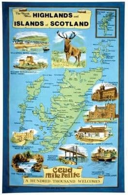 Scotland Tea Towel | Pure Cotton | Highlands & Islands | Beautiful Scotland Design |