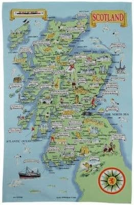 Scotland Tea Towel | Pure Cotton | Map of Scotland | Beautiful Scotland Design |