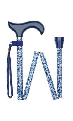 Scottish Blue Floral Pattern Adjustable Folding Walking Stick