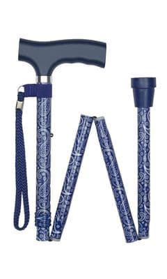 Scottish Blue Paisley Pattern Adjustable Folding Walking Stick