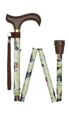 Scottish Garden Birds Pattern Adjustable Folding Walking Stick