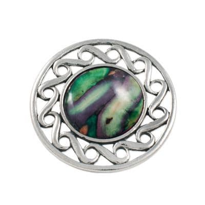Scottish Handcrafted Heathergem Celtic Swirl Pewter Brooch W/ Gift Box & Story Card